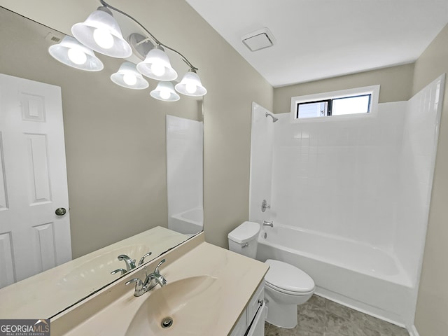 full bathroom featuring vanity, tile flooring, shower / bath combination, and toilet