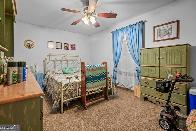 bedroom featuring carpet flooring and ceiling fan