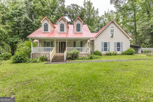3650 Confederate Dr, Macon, GA 31211 - new england style home with a carport, a front lawn, and a porch