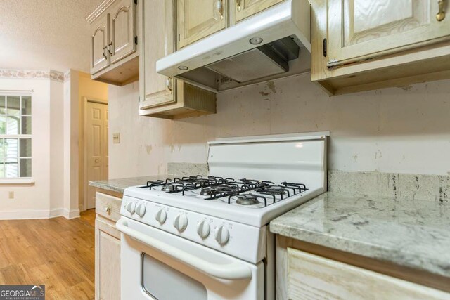3650 Confederate Dr, Macon, GA 31211 - kitchen with white gas stove and light hardwood / wood-style flooring
