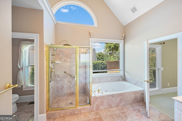 full bathroom featuring tile flooring, plenty of natural light, vanity, and toilet