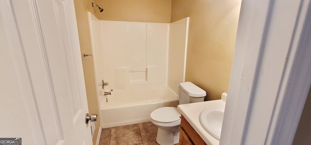 full bathroom with toilet, shower / bathtub combination, and vanity