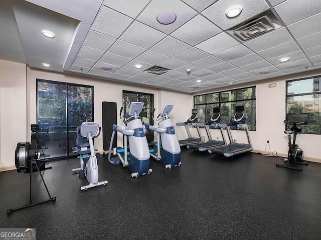 gym with a drop ceiling