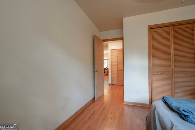 bedroom featuring a closet and light wood-type flooring