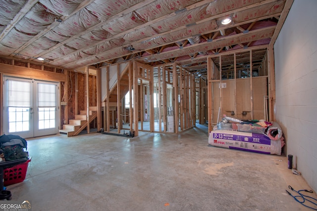 basement featuring french doors