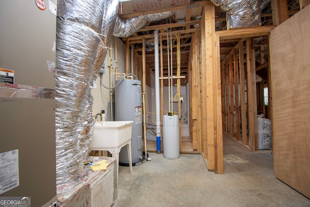 basement with water heater