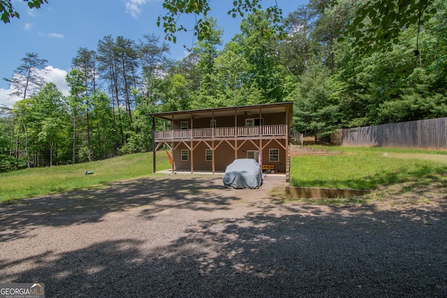 garage with a lawn