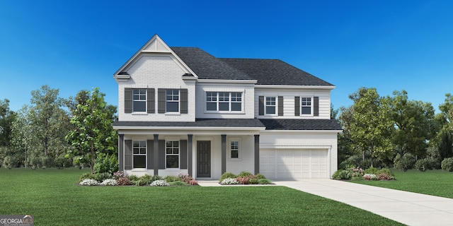 view of front of home featuring a garage and a front yard