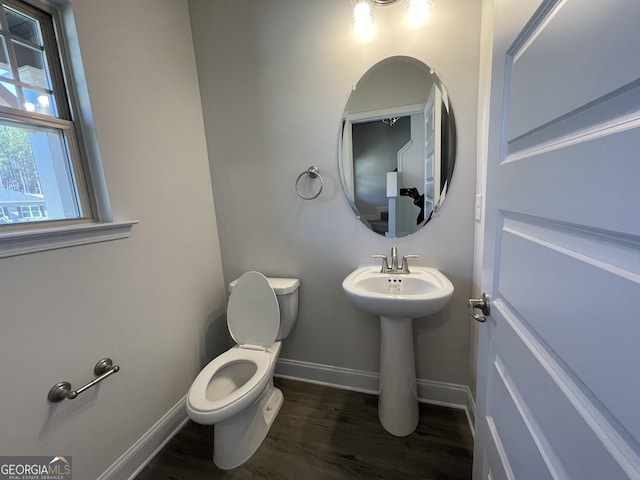 bathroom featuring sink, hardwood / wood-style floors, and toilet