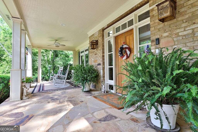 view of patio / terrace featuring a porch and a ceiling fan
