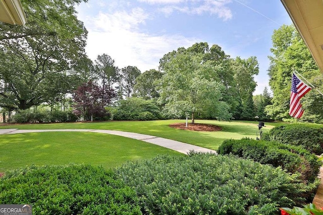 surrounding community featuring a lawn and view of scattered trees