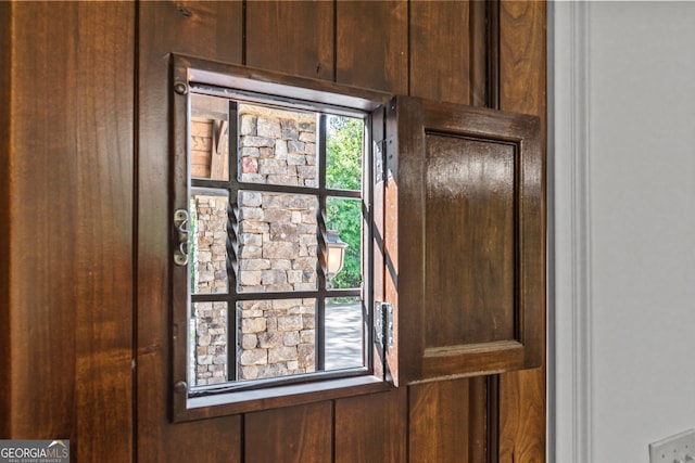 room details featuring wooden walls