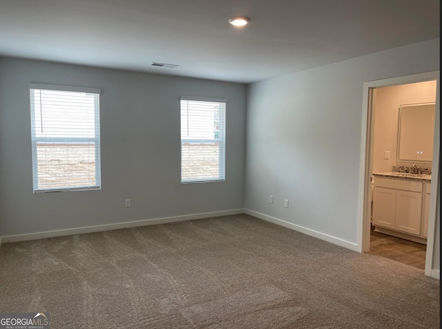 empty room with light carpet and sink