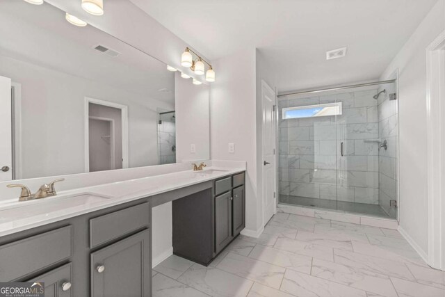 bathroom featuring vanity and walk in shower