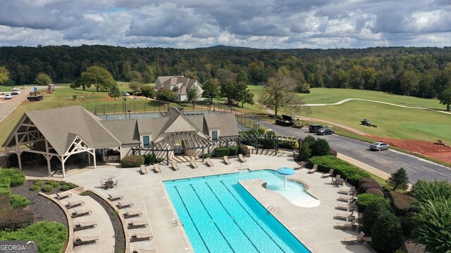 view of swimming pool with a patio area