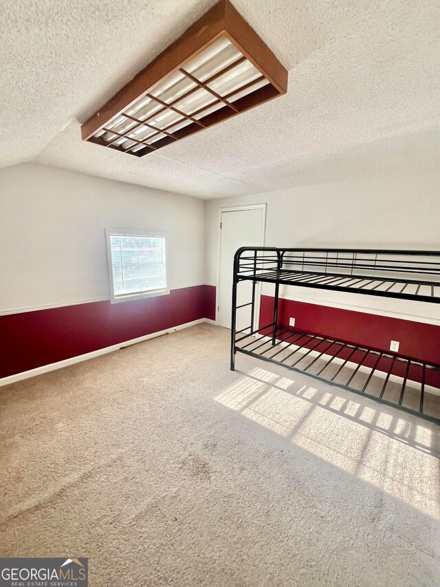 bonus room featuring carpet and a textured ceiling