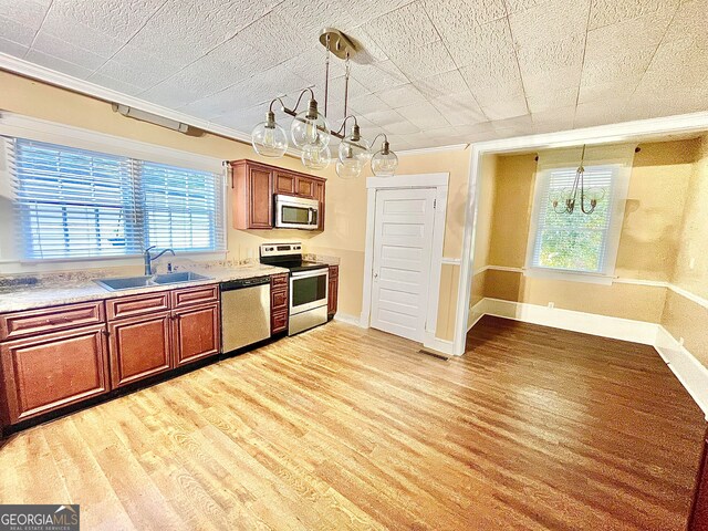 kitchen featuring stainless steel appliances, light hardwood / wood-style floors, and plenty of natural light