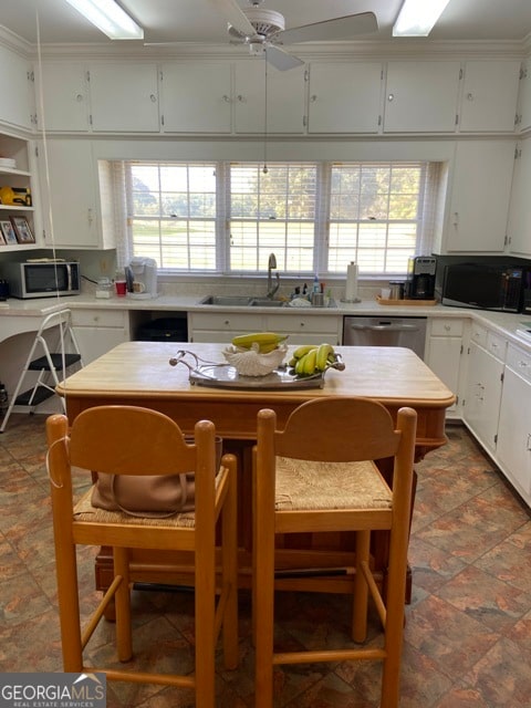 kitchen featuring a wealth of natural light, sink, white cabinets, and stainless steel appliances