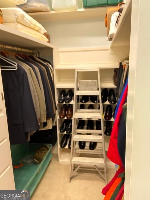 walk in closet with carpet