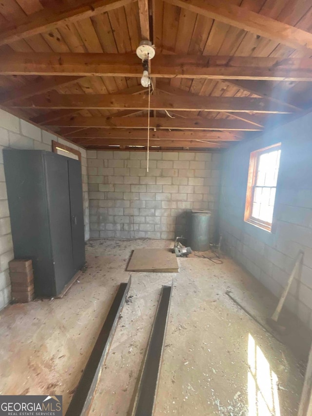 basement with wooden ceiling