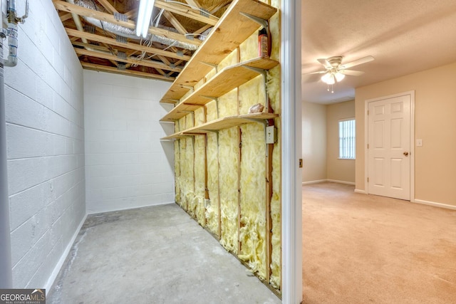 basement featuring ceiling fan