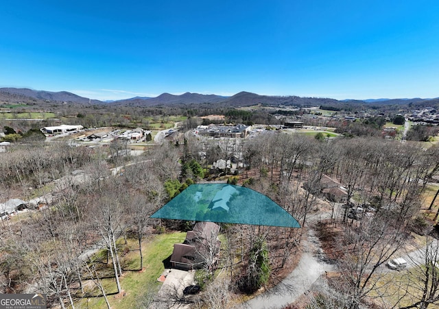 aerial view with a mountain view