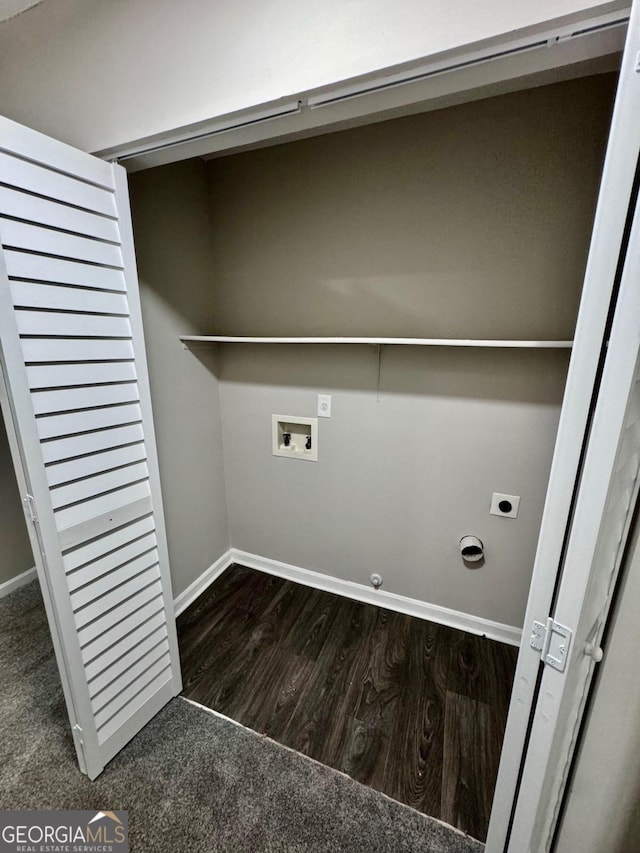 laundry area with dark hardwood / wood-style floors, electric dryer hookup, gas dryer hookup, and hookup for a washing machine