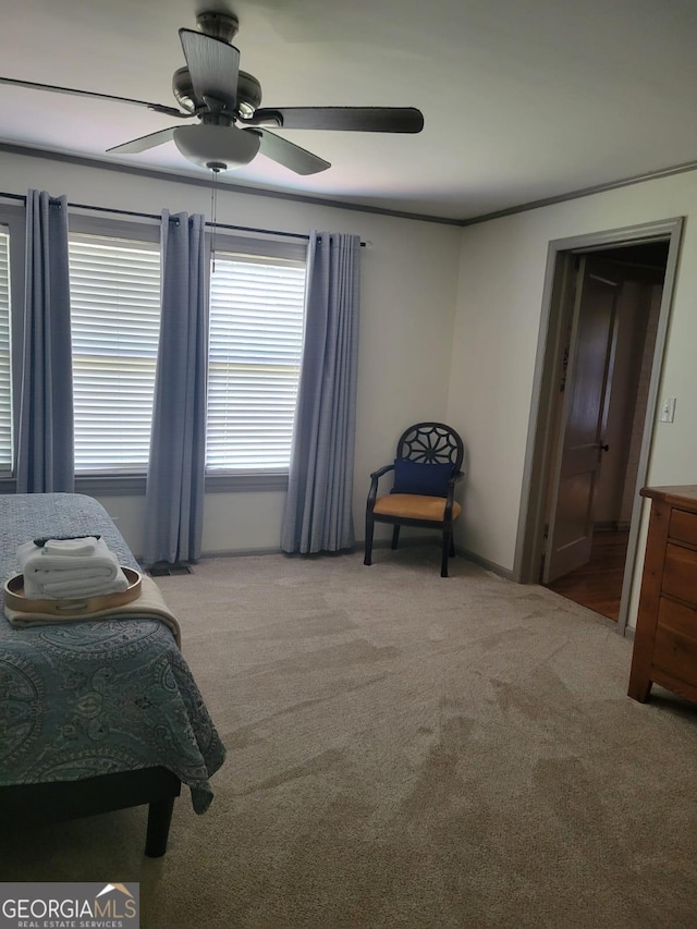 bedroom with carpet flooring and ceiling fan