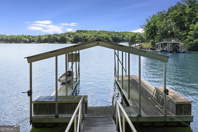 view of dock featuring a water view