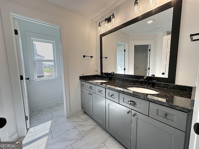 113 Chinaberry St Lot 4, Pine Mountain, GA 31822 - bathroom with marble finish flooring, double vanity, and baseboards