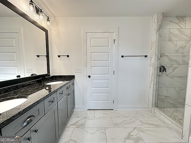 113 Chinaberry St Lot 4, Pine Mountain, GA 31822 - bathroom featuring marble finish flooring, double vanity, a shower stall, and baseboards