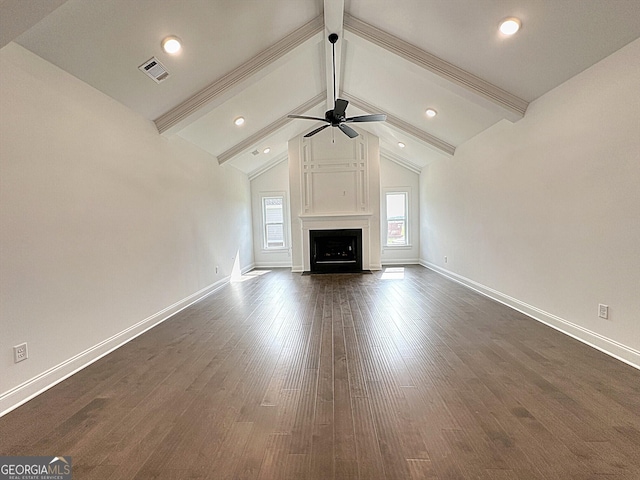 113 Chinaberry St Lot 4, Pine Mountain, GA 31822 - unfurnished living room featuring a ceiling fan, a fireplace with flush hearth, baseboards, and dark wood-type flooring