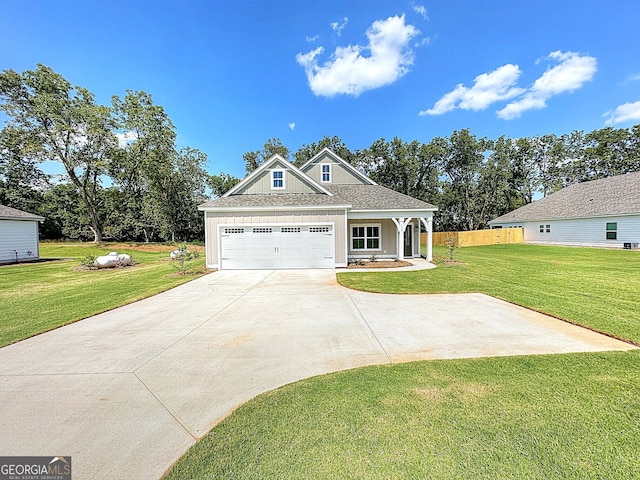 exterior space with a lawn and a garage