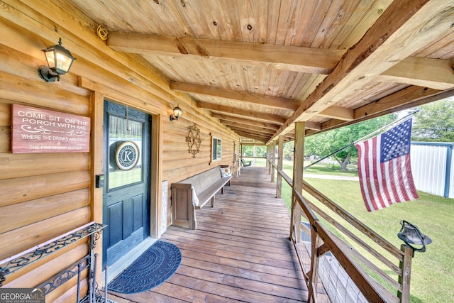 wooden terrace featuring a porch