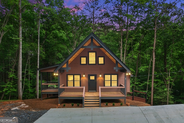 cabin featuring a deck