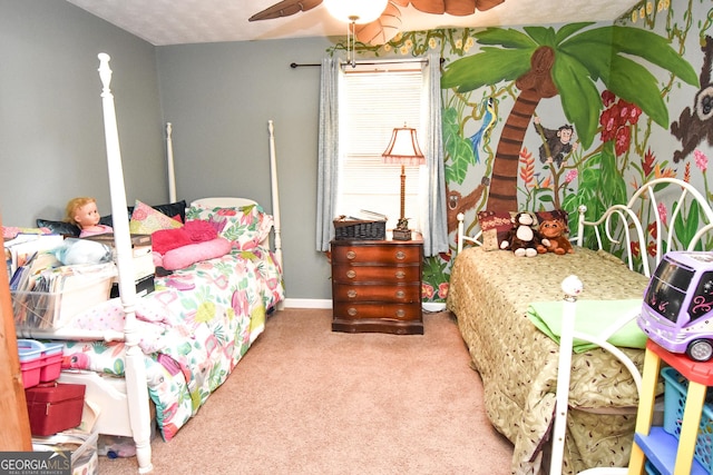 bedroom featuring carpet flooring and ceiling fan