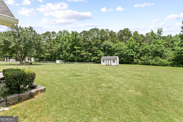 view of yard featuring a storage shed