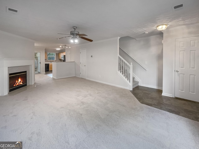 6531 Arbor Gate Dr SW # 12, Mableton, GA 30126 - unfurnished living room with ceiling fan, ornamental molding, and carpet floors