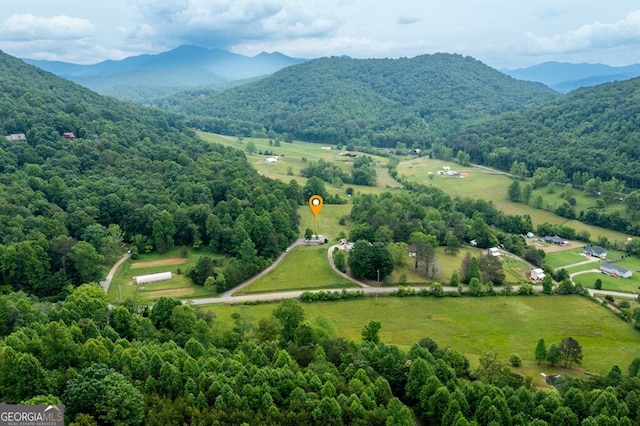 drone / aerial view featuring a mountain view