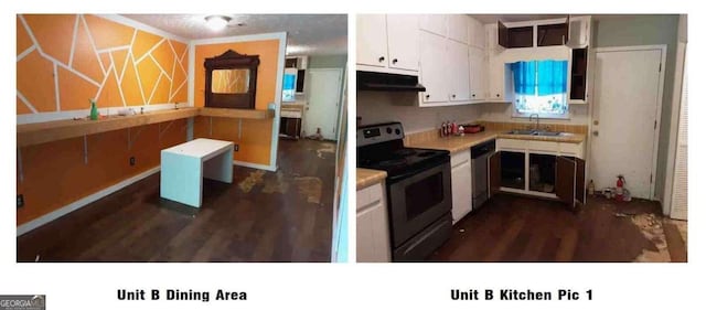 kitchen featuring dark hardwood / wood-style floors, sink, white cabinets, and appliances with stainless steel finishes