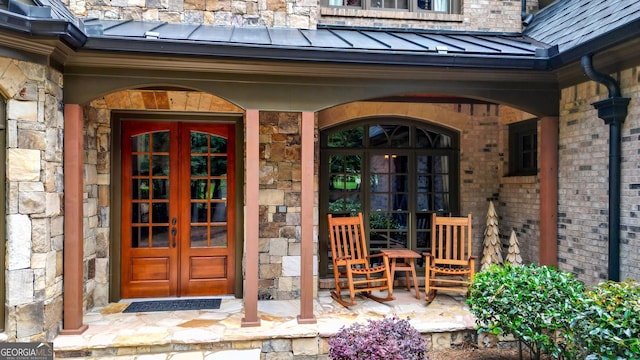 property entrance with french doors