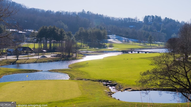 view of community with a water view