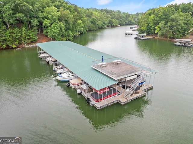 view of dock with a water view