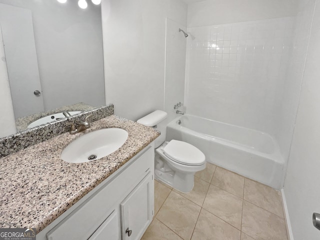 full bathroom with toilet, bathtub / shower combination, vanity, and tile patterned floors