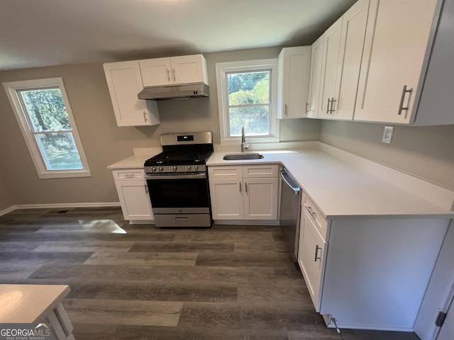 kitchen with white cabinets, a healthy amount of sunlight, sink, and appliances with stainless steel finishes