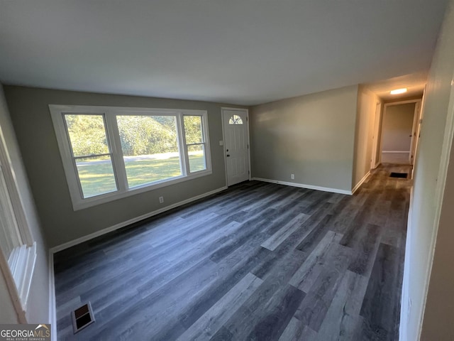 unfurnished living room with dark hardwood / wood-style floors