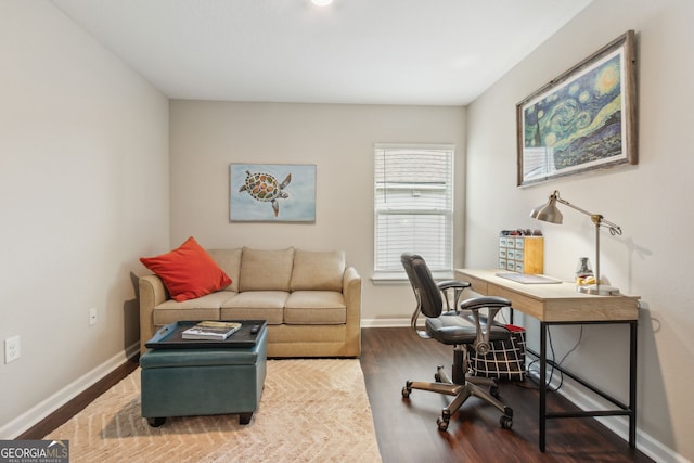 office area featuring dark hardwood / wood-style floors