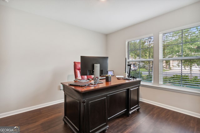 office area with dark hardwood / wood-style flooring