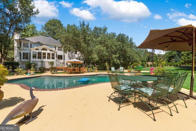 view of swimming pool featuring a patio area