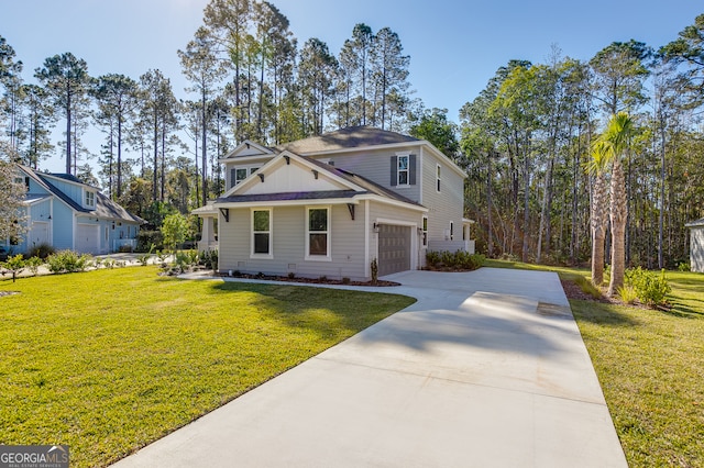 front facade with a garage and a front yard